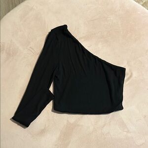 Superdown Black Ribbed One-Shoulder Top